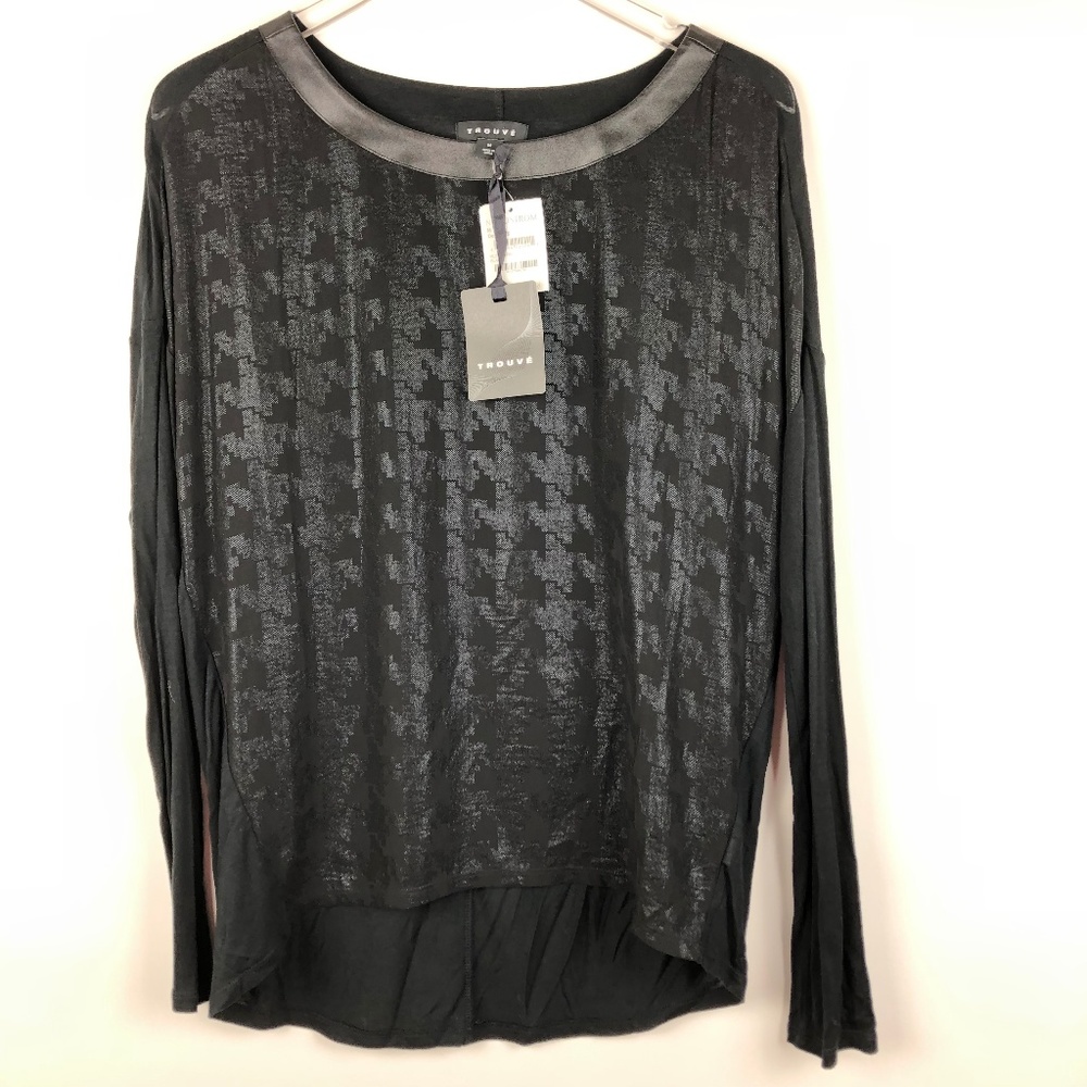 NWT Trouve M Shimmer Houndstooth Faux Leather Top